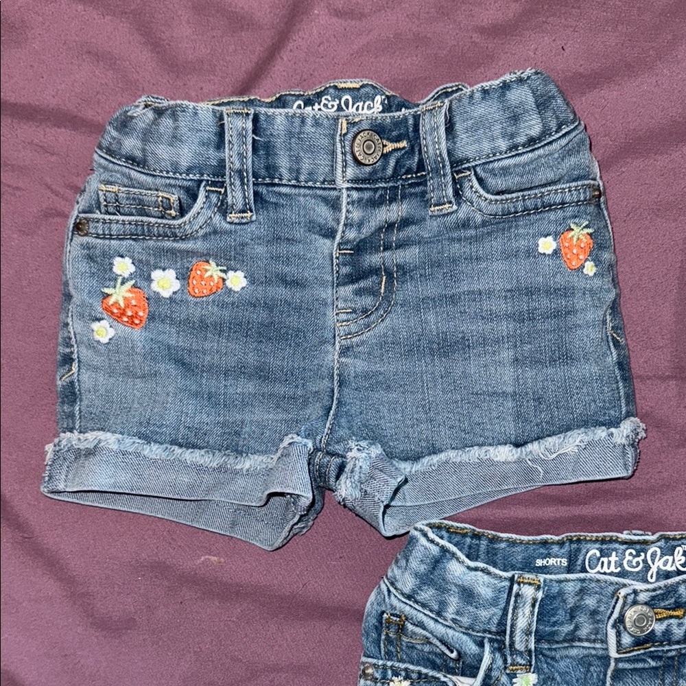 Bundle! Cat & Jack Blue Embroidered Denim Shorts Size 12 Months!